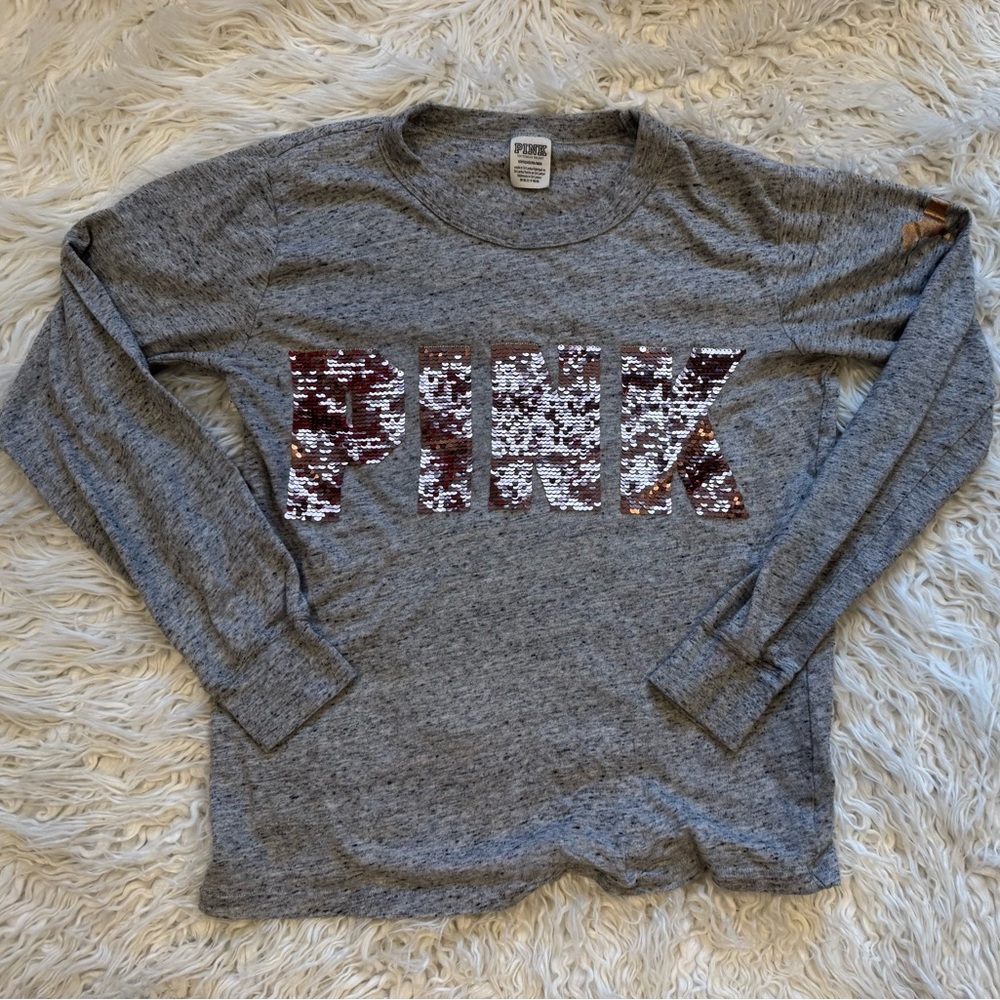 PINK Victoria's Secret Gray with pink sequins top.